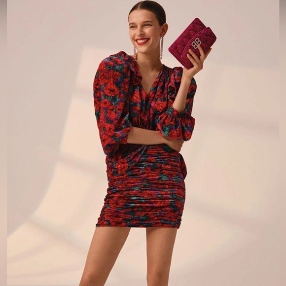 MAGDA BUTRYM Mundo Velvet floral puff sleeve Red dress size
40 (MEDIUM) - Picture 1 of 10
